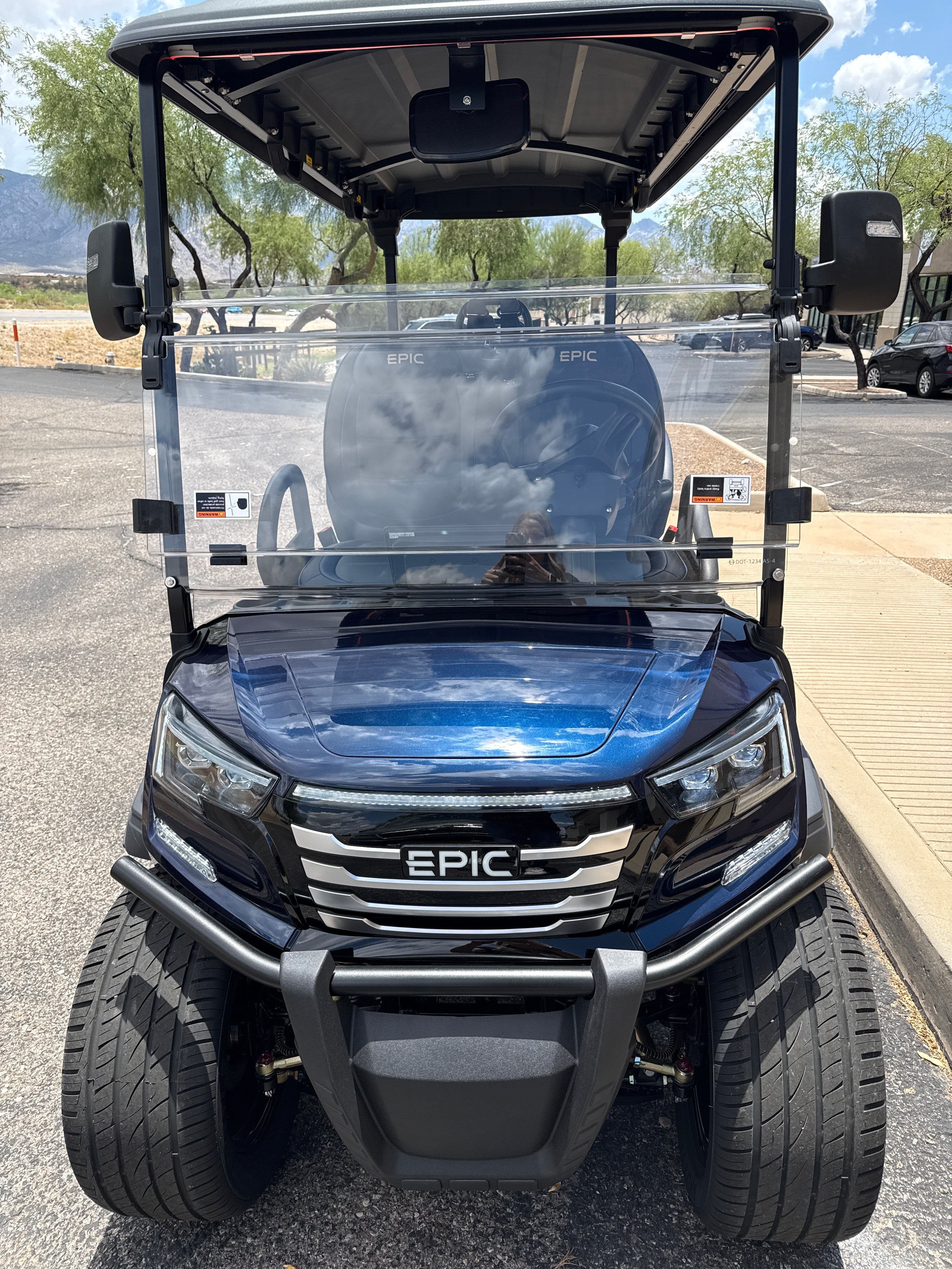 2026 EPIC E40FX Metallic Blue Forward Facing 4 Passenger Golf Cart