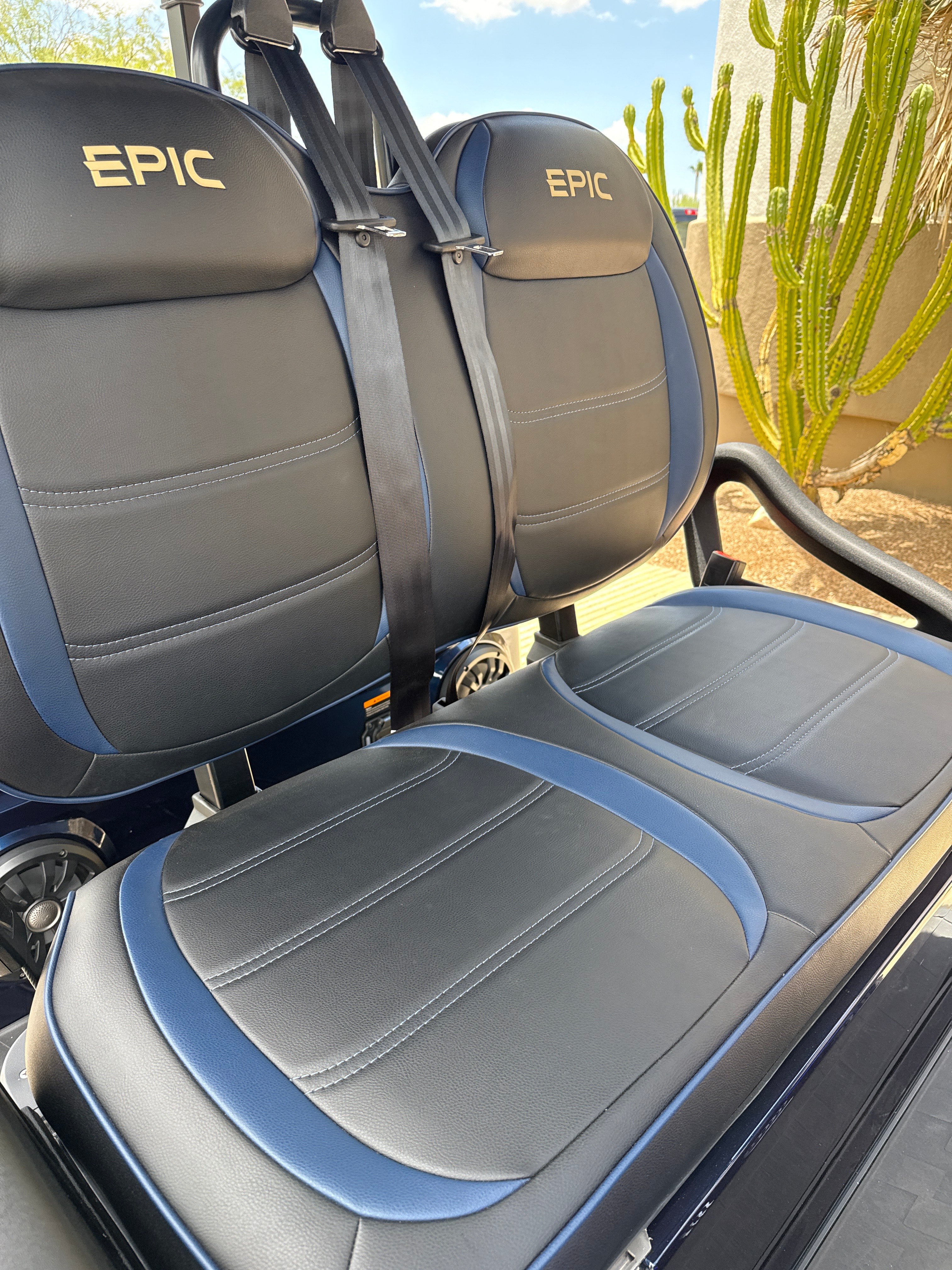 2026 EPIC E40FX Metallic Blue Forward Facing 4 Passenger Golf Cart